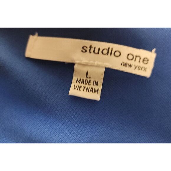 Studio One Shift Paisley Floral Stretch Dress Women Size Large Color Blue White - Picture 7 of 7